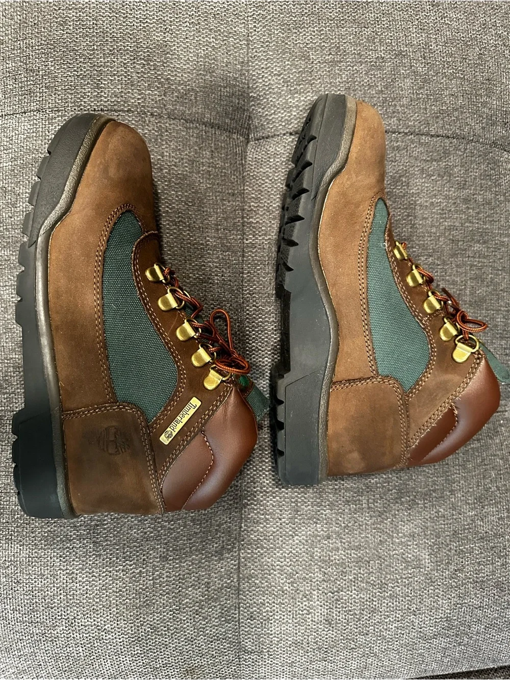 Timberland Brown and Green Fabric Hiking Boots Beef and Broccoli Boys Size 4.5